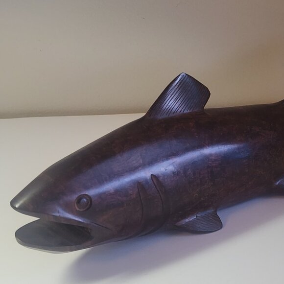 Great Signed Hardwood Ebony Salmon, Trout Fish Sculpture 13", Belielko? - Picture 1 of 7